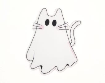 Cute Ghost Cat Sticker | Spooky Halloween Gift | Vinyl Decal | Funny Animal Lover Sticker | Kawaii Stickers | Water Bottle Sticker Laptop