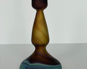 Hebron Phoenician Glass Candlestick Aqua Purple Swirl