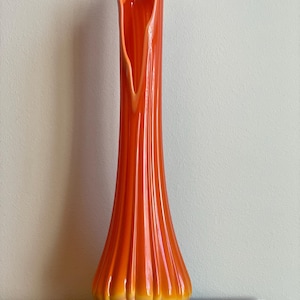 TALL Vintage LE Smith Bittersweet Ribbed Column Fat Bottom Swung Floor Vase 25” MCM