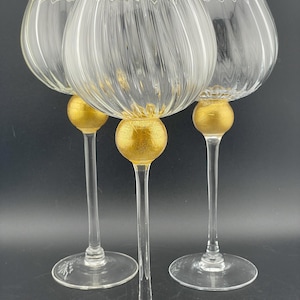 STUNNING Union Street Glass MANHATTAN GOLD Bordeaux Glass Red Wine Gold Ball Signed!