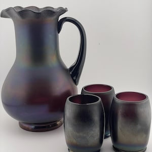 Vintage Fenton Art Glass Purple Karneval Krug & Gläser Set