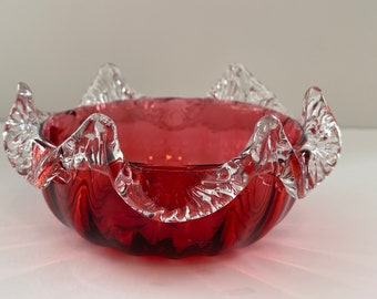 Victorian Cranberry Art Glass Candy Dish C 1880s