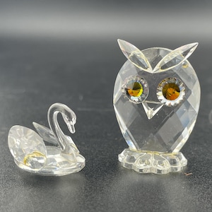 Vintage Swarovski Crystal Figurines: Owl & Swan Pair, Signed