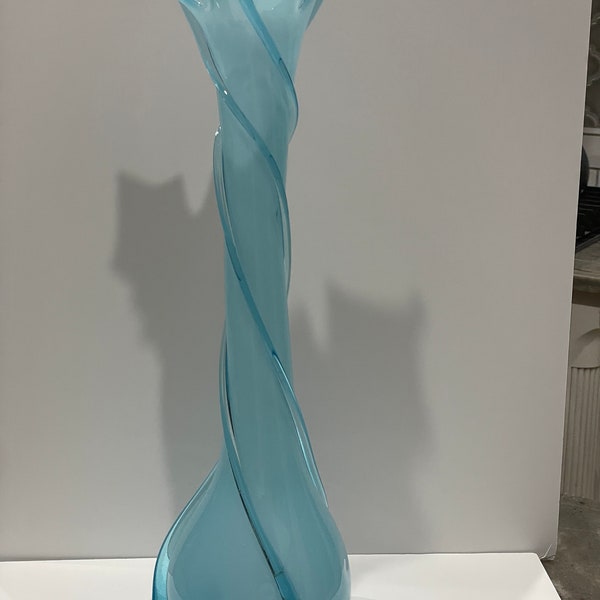 STUNNING GIANT Cristalleria Fratelli Betti Glass Vase - Aqua swirl