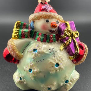 Christopher Radko “Chubby Cheer Gem” Snowman Blown Glass Christmas Ornament