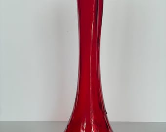 Vintage 18-Zoll-Kanawha Amberina Swung Glas Vase GLOWS Original Aufkleber