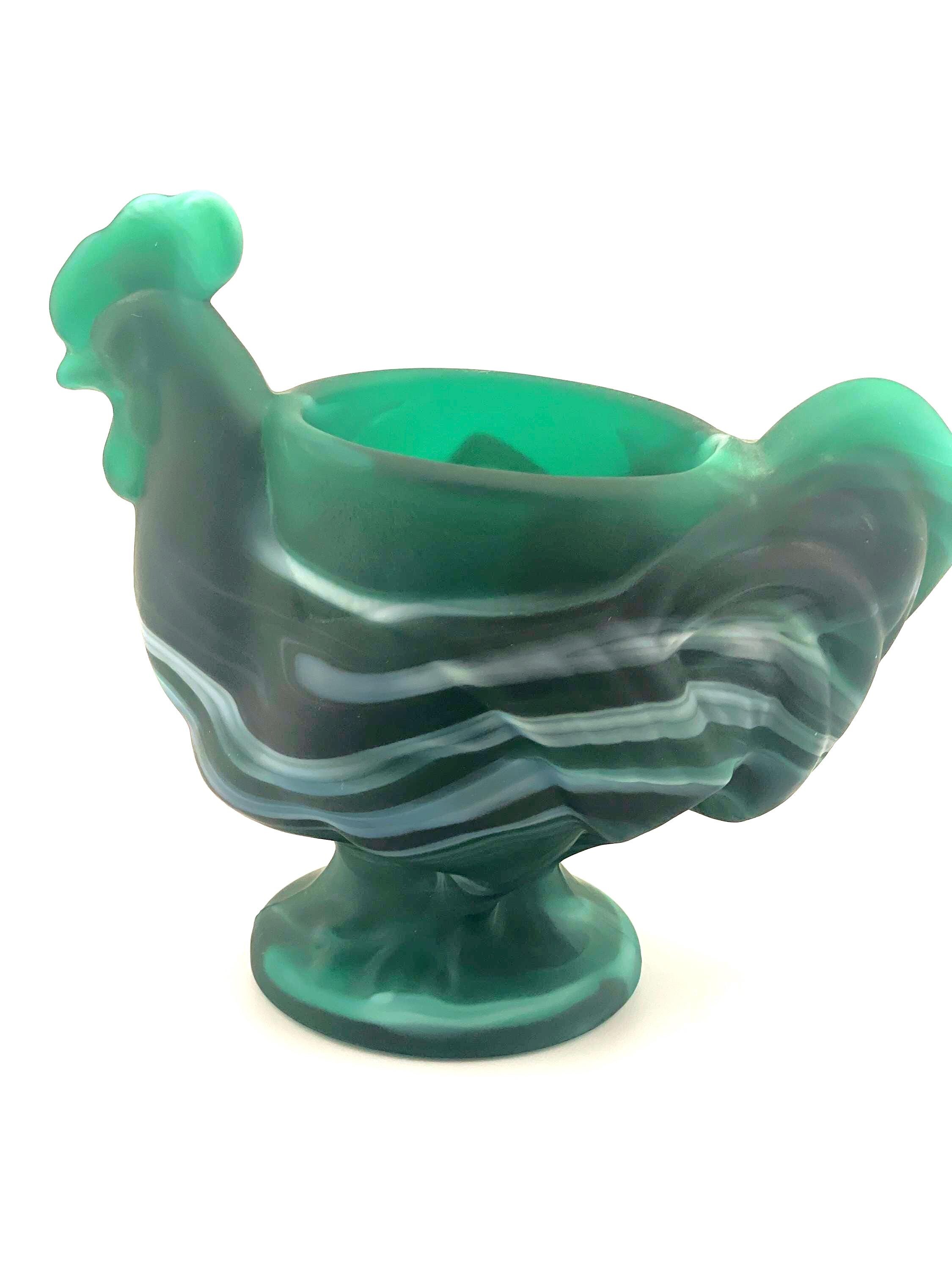 Vintage Rooster Egg Cup Slag Glass IMPERIAL GREEN RARE