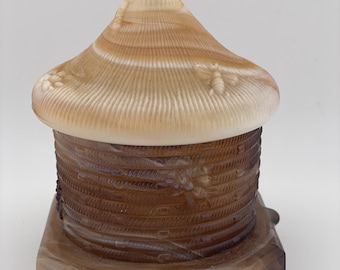 Vintage Caramel Slag Glass Bee Hive Honey Pot - Imperial Glass Sticker