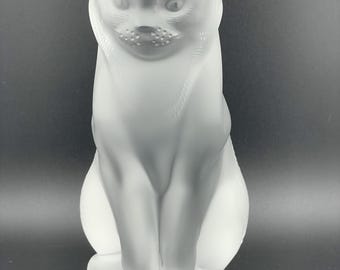 Vintage Lalique Sitting Cat Frosted Crystal Sitting Cat Figure Rare 11603