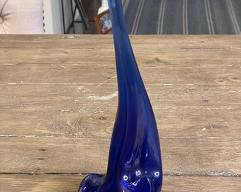 Vintage 1970s Cobalt Blue Bottle Melted Art Stretch Glass