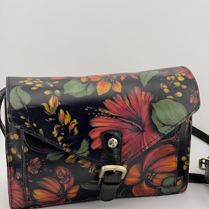 Vintage Patricia Nash Floral Leather Handbag Floral Hybiscus