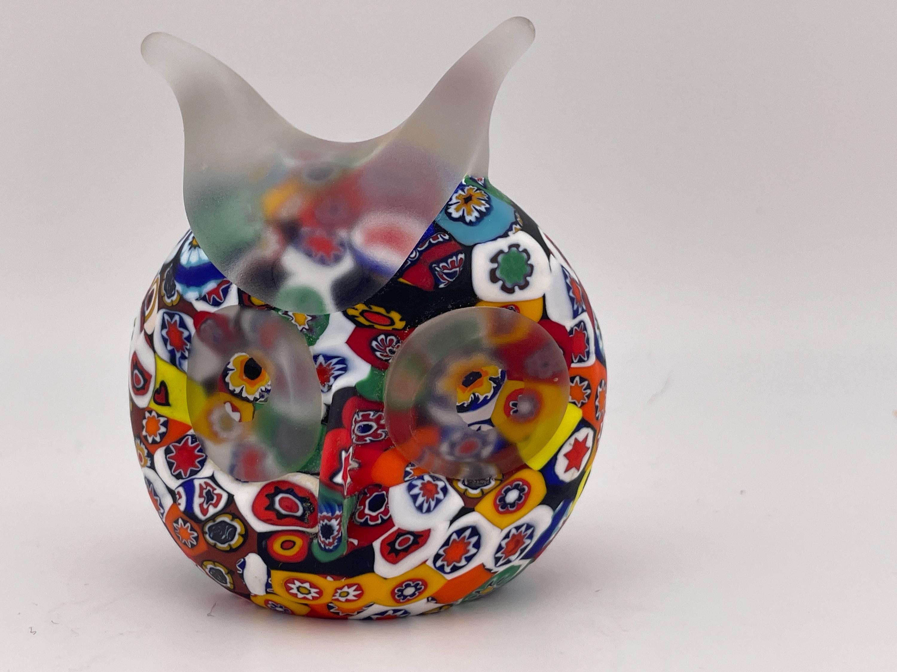 Gorgeous Murano Venetian Glass Millefiori Owl Figurine Paperweight