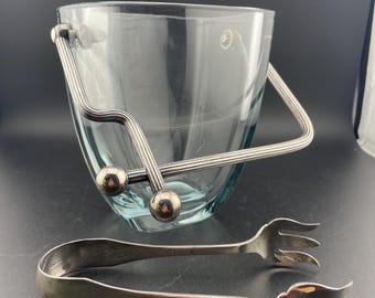 E. Dragsted Danish Modernist Ice Bucket: Stainless Steel & Art Glass