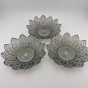 Ensemble de 3 bols Federal en verre, pétales de verre, design Carnival irisé, fumée, années 1960