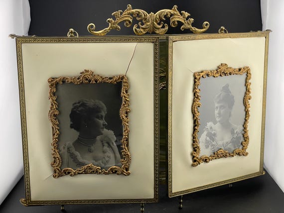 Antique Brass Folding Vanity Mirror Picture Frame