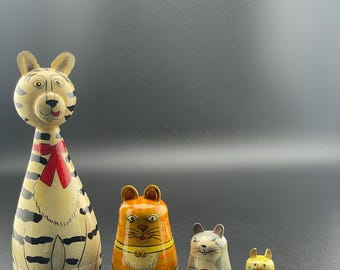 Cat Matryoshka Nesting Dolls Set, USSR Ukrainian Style