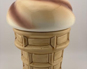 Large Vintage 1970's MCM Swirled Ice Cream Cone Ceramic Cookie Jar