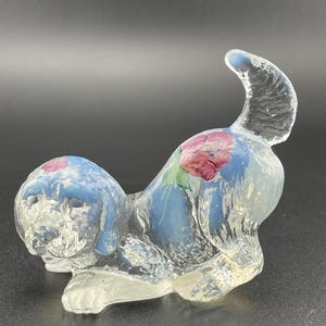 Fenton Opalescent Dog Handpainted Signed
