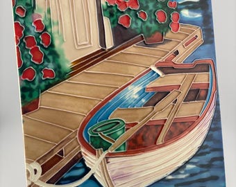 Large Ceramic Tile Wall Hanging Venice Nautical Theme  Handmade 14" x 11"