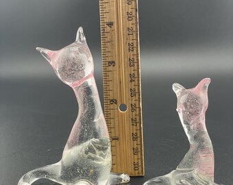 ヴィンテージ ムラーノスタイル ピンク アートガラス 猫 2匹セット