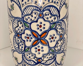 Blue and White Floral Utensil Holder Vase Planter