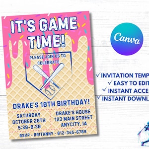 Baseball Drip Birthday Party Invitation, Editable Canva Template, Digital Baseball Birthday Invite, Baseball Drip, Instant Access & Download