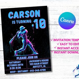 Baseball Drip Birthday Party Invitation, Editable Canva Template, Digital Baseball Birthday Invite, Baseball Drip, Instant Access & Download
