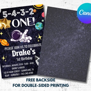 Editable Space Party Invitation, First Birthday Invite, Canva Template, Astronaut Invite, Digital Invite, Instant Download, Planets, Galaxy
