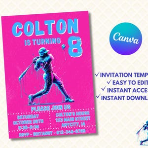 Baseball Drip Birthday Party Invitation, Editable Canva Template, Digital Baseball Birthday Invite, Baseball Drip, Instant Access & Download