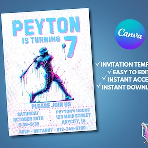 Baseball Player Drip Birthday Party Invitation, Digital and Editable Canva Template, Baseball Drip Invitation, Instant Access & Download