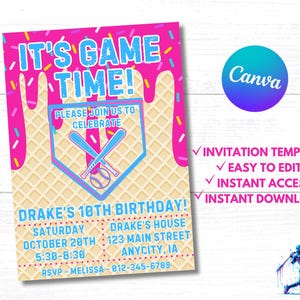 Baseball Drip Birthday Party Invitation, Editable Canva Template, Digital Baseball Birthday Invite, Baseball Drip, Instant Access & Download