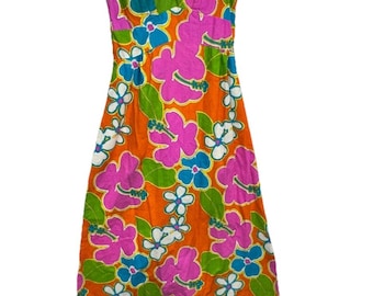 Vintage Dress Malihini Hawaii Designer Collection Maxi Floral Tiki Luau