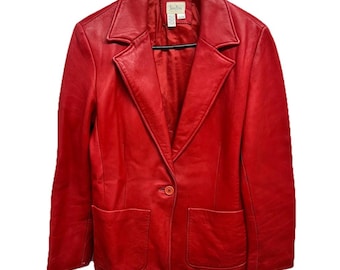 Vintage Neiman Marcus Women Small Blazer Red Leather 1 Button