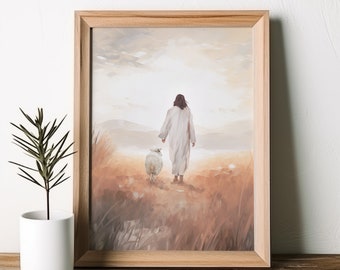 Jesus Saves The Lost Sheep | Printable Art | Digital Download | Digital Print | Christian Art | Jesus with Sheep | Wall Art | Jesus Painting
