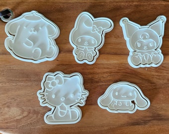 Sanrio Cookie Cutters with Embosser Stamps Hello Kitty - Pompom - Kourmi - Cinnamoroll - My Melody