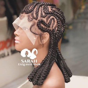 Cornrow Braided Wig For Black Women Full Lace, Box Braid Wig Handmade,Human Hair Lace Wig,Trendy Handmade Braids Styles
