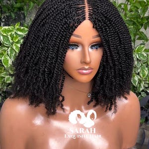 Afro Kinky Twist Bob Wig,Shoulder Lenght Closure Wig, Kinky Twist Braided Wig, Human Hair Closure Wig, Short Braided Wig For Black Women
