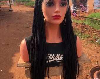 Peluca trenzada hecha a mano con trenzas africanas largas, peluca de estilo protector.