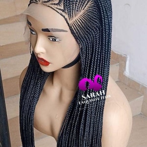 Peluca africana trenzada hecha a mano: trenzas largas con pelo de bebé