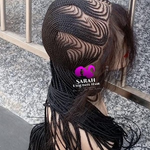 Handmade Black Braided Wig: Knotless Lace Front with Swirl Design
