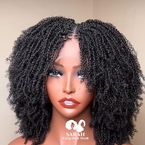 Human Hair Kinky locs Twist Hair, Micro Twist Braided Wig, Short Afro Wig,Kinky Human Hair, Natural Hairline Hig, Wig for Black Women