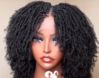 Peluca de cabello humano rizado con rastas, trenzas microtorcidas y peluca afro corta