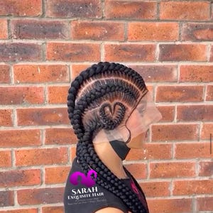 Cornrow Braided Wig with style of love at the side,neatly braids wigs, human hair lace wig
