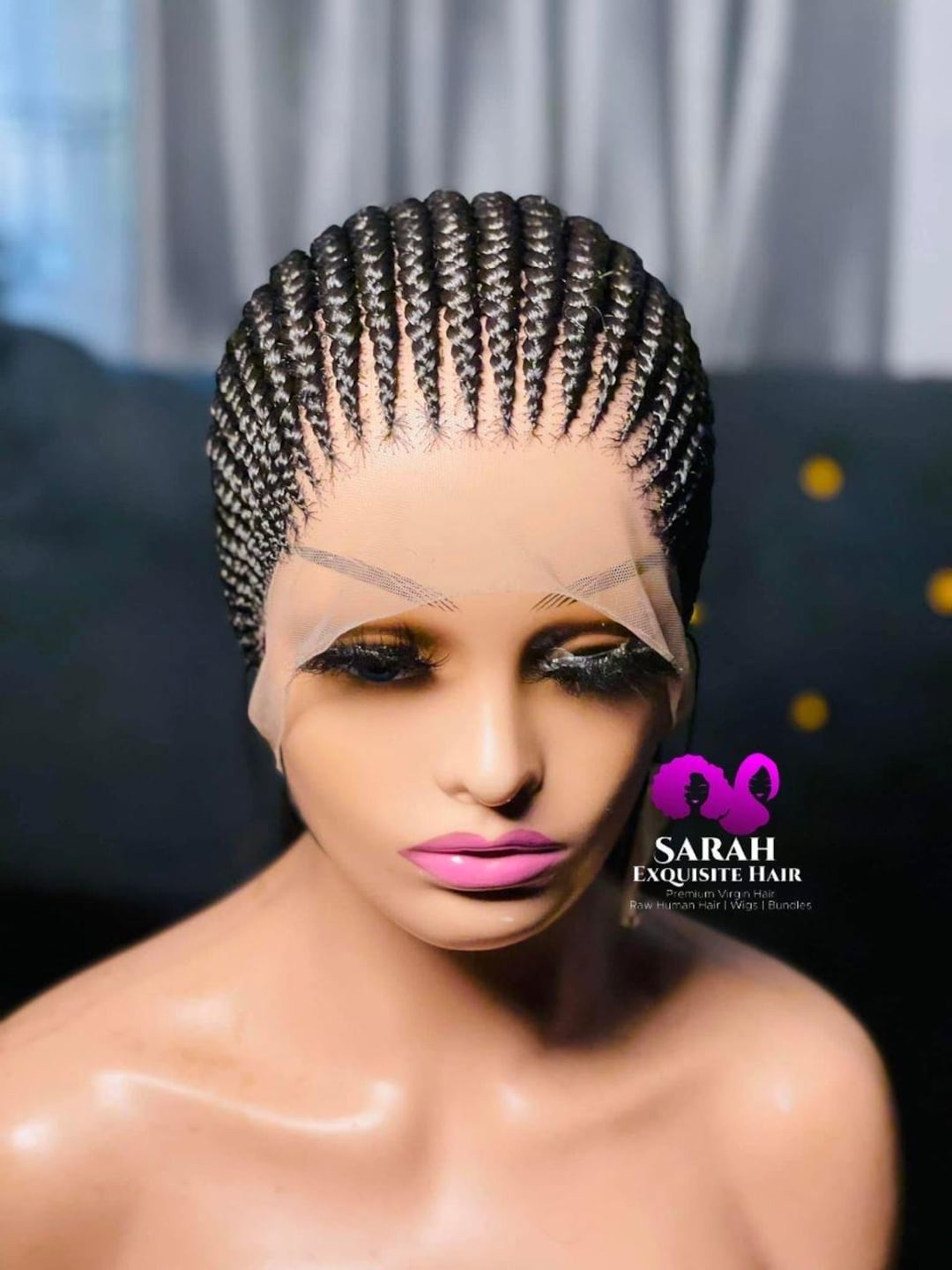 Cornrow Braided Wig Full Lace Tight Weaving Etsy 