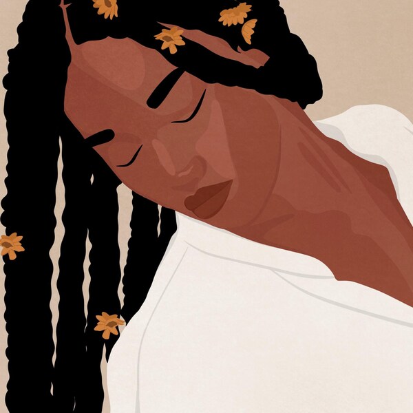 Loc'd Black Queen Digital Art - African Woman Sketch - Black Woman Artwork - Uplifting Home Decor - American Woman Art - Queen Wall Decor