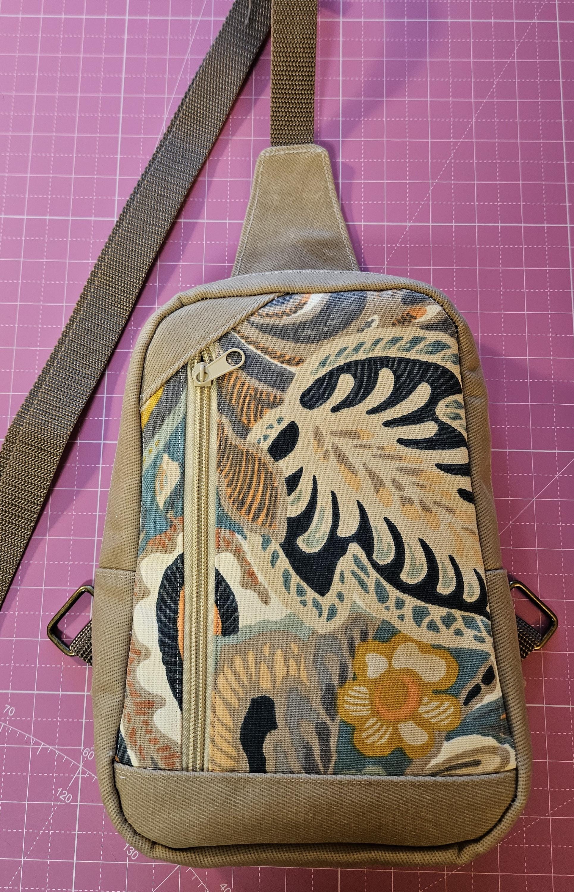 Convertible Mini Daypack Canvas Backpack Crossbody Sling Bag Multi-Pocket Boho Convertible Mini Backpack Purse: Floral Sling Bag, Handmade  main image 2