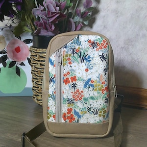 Waxed Canvas Mini Sling Backpack: Floral Crossbody Bag