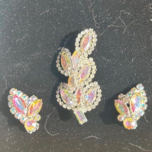 Vintage Weiss Signed Brooch and Earring Set AB Rhinestones