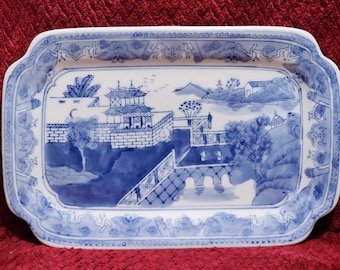 Vintage Chinese Blue & White Hand-Painted Ceramic Plate