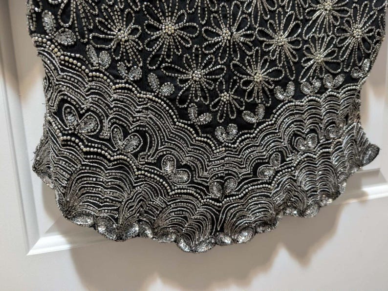 Adrianna Papell Black Silk Sequin Beaded Top Shirt Womens L Evening Cocktail image 5